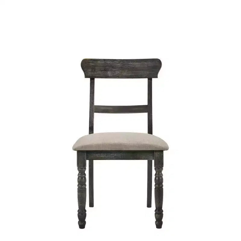 Lot de 2 chaises Wallace marron clair/gris - Acme Furniture : Lin rembourré, pieds tournés, dossier à traverses