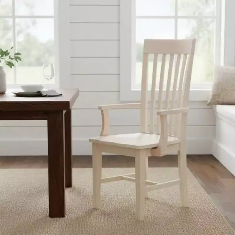Chaise de mission haute avec accoudoirs non finis - International Concepts : Bois massif, bois d'Hévéa, dossier à lattes