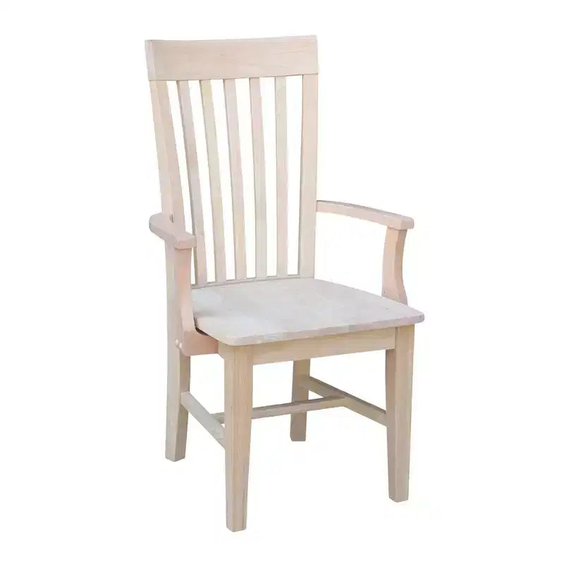 Chaise de mission haute avec accoudoirs non finis - International Concepts : Bois massif, bois d'Hévéa, dossier à lattes