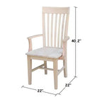 Chaise de mission haute avec accoudoirs non finis - International Concepts : Bois massif, bois d'Hévéa, dossier à lattes