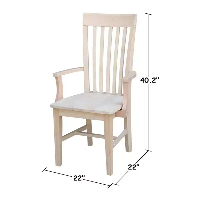 Chaise de mission haute avec accoudoirs non finis - International Concepts : Bois massif, bois d'Hévéa, dossier à lattes