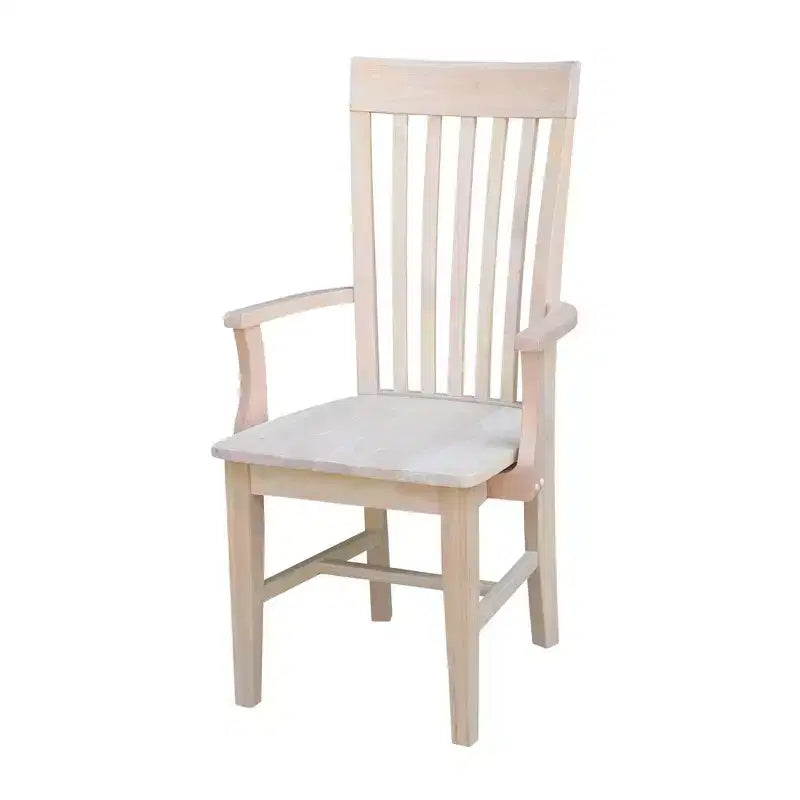 Chaise de mission haute avec accoudoirs non finis - International Concepts : Bois massif, bois d'Hévéa, dossier à lattes