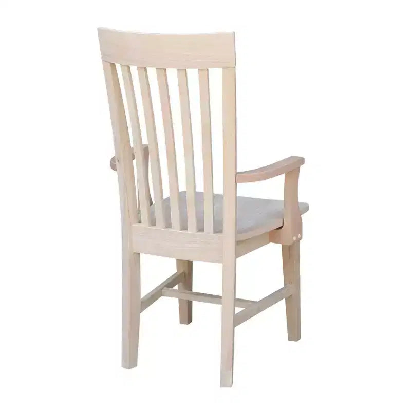Chaise de mission haute avec accoudoirs non finis - International Concepts : Bois massif, bois d'Hévéa, dossier à lattes