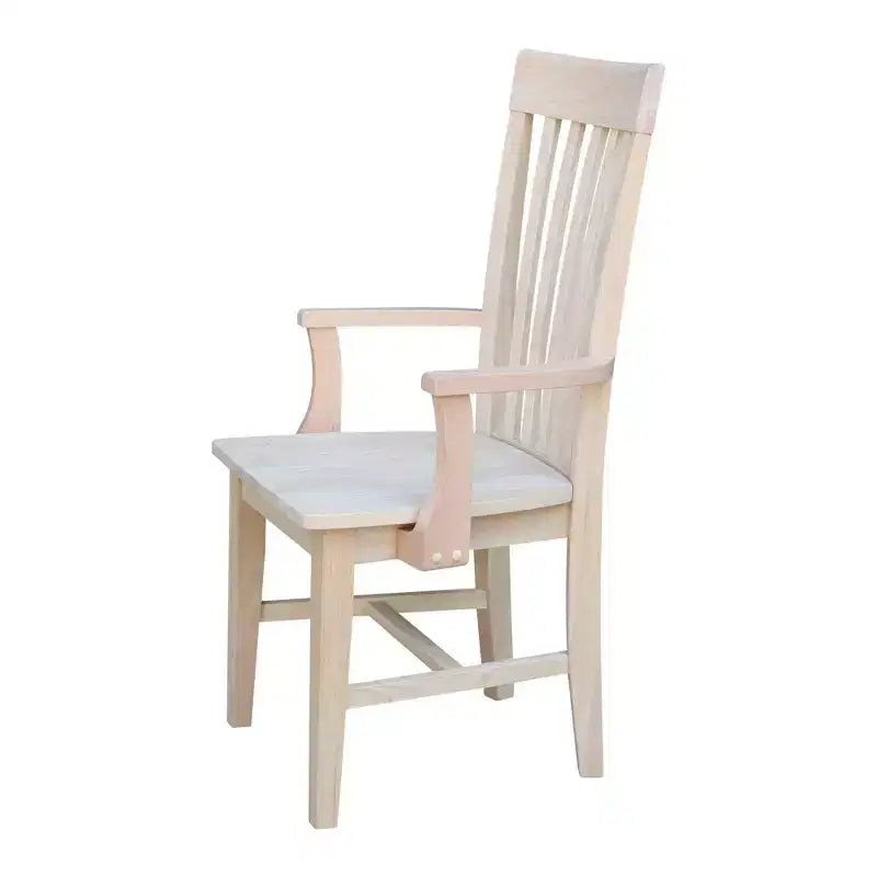 Chaise de mission haute avec accoudoirs non finis - International Concepts : Bois massif, bois d'Hévéa, dossier à lattes