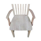 Chaise de mission haute avec accoudoirs non finis - International Concepts : Bois massif, bois d'Hévéa, dossier à lattes