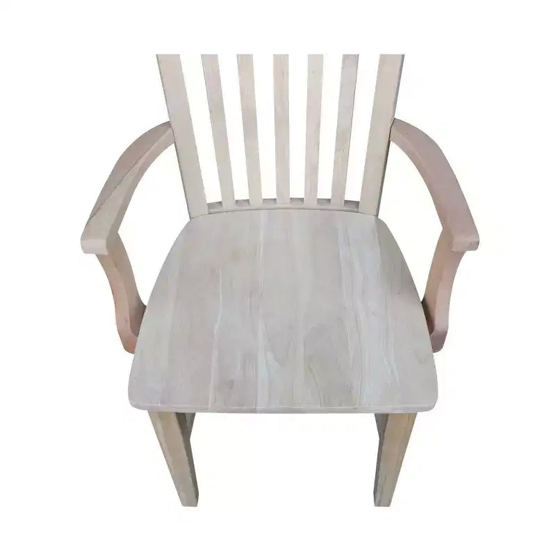 Chaise de mission haute avec accoudoirs non finis - International Concepts : Bois massif, bois d'Hévéa, dossier à lattes