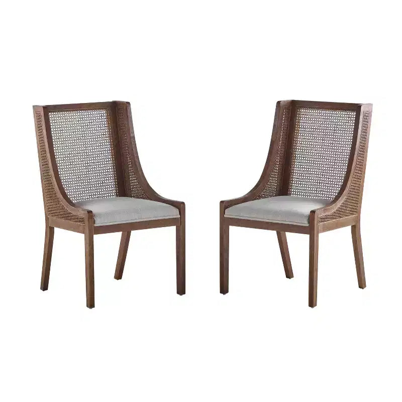 Christopher Knight Home Set of 2 Jace Rustic Fabric Upholstered Wood and Cane Dining Chairs Dark Brown