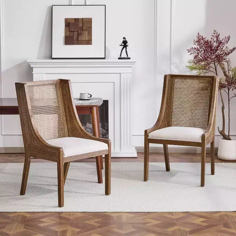 Lot de 2 chaises de salle à manger Jace en tissu rustique, bois et cannage de Christopher Knight Home, marron foncé