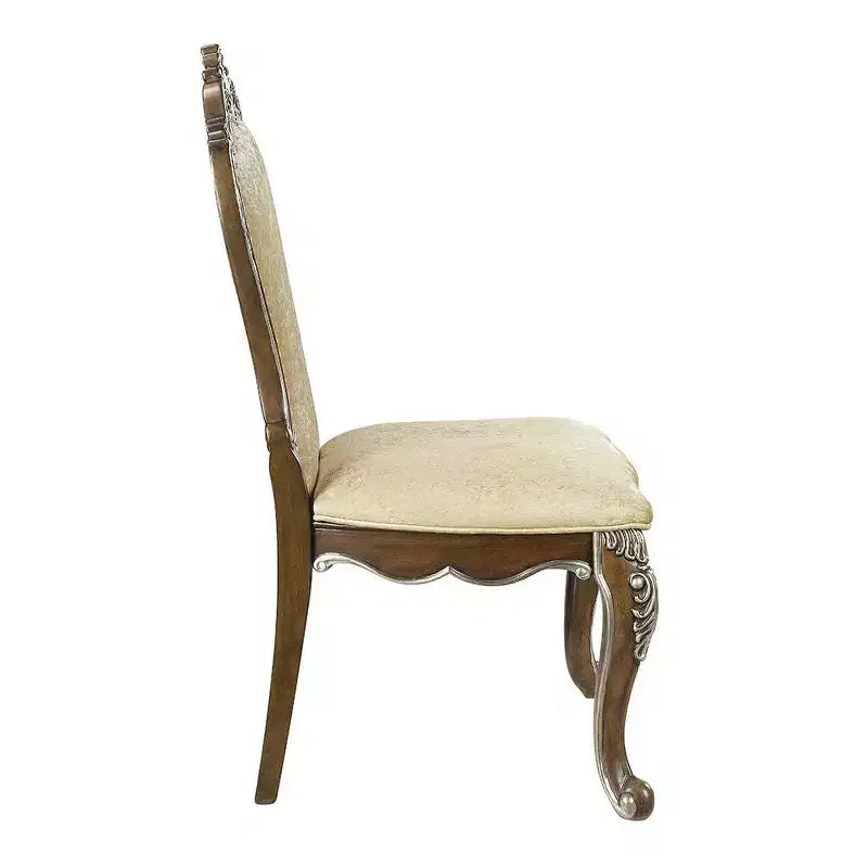 Chaise de salle à manger Latisha 25" brun antique - Acme Furniture : Détails argentés, chenille grise, garniture cloutée