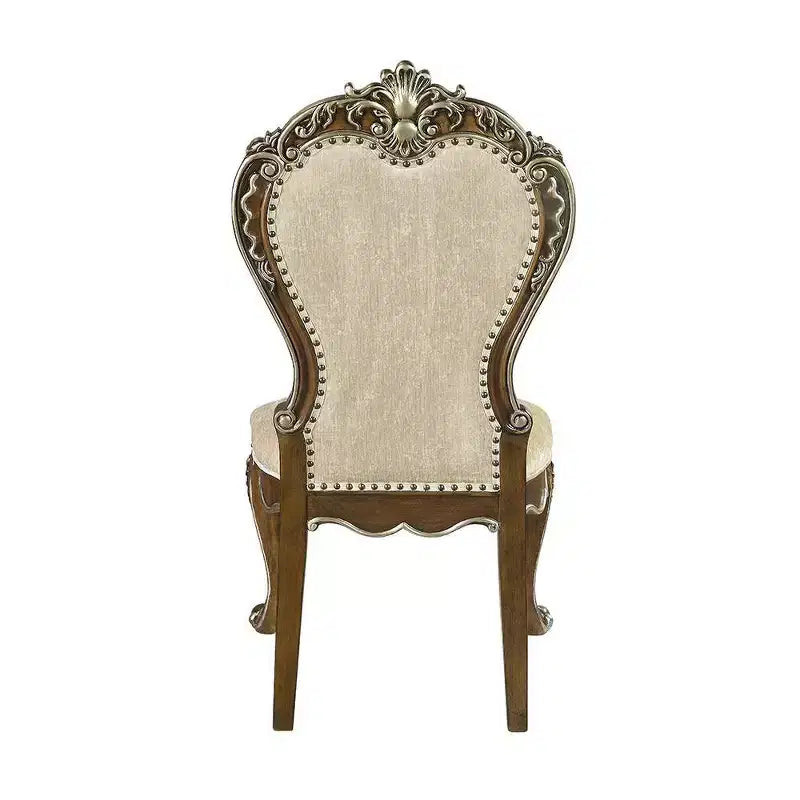 Chaise de salle à manger Latisha 25" brun antique - Acme Furniture : Détails argentés, chenille grise, garniture cloutée