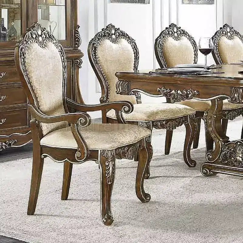 Chaise de salle à manger Latisha 25" brun antique - Acme Furniture : Détails argentés, chenille grise, garniture cloutée