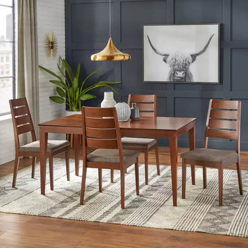 Lifestorey Set of 2 Malton Dining Chair Walnut: Beech Wood, Mid-Century Design, Gray Upholstery