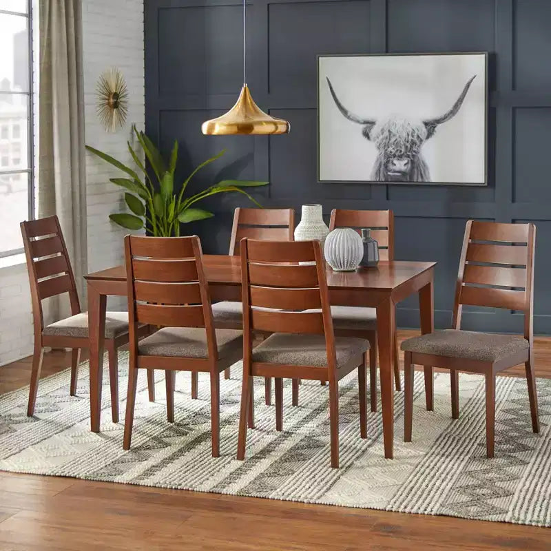 Lifestorey Set of 2 Malton Dining Chair Walnut: Beech Wood, Mid-Century Design, Gray Upholstery