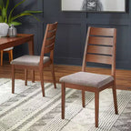 Lifestorey Set of 2 Malton Dining Chair Walnut: Beech Wood, Mid-Century Design, Gray Upholstery