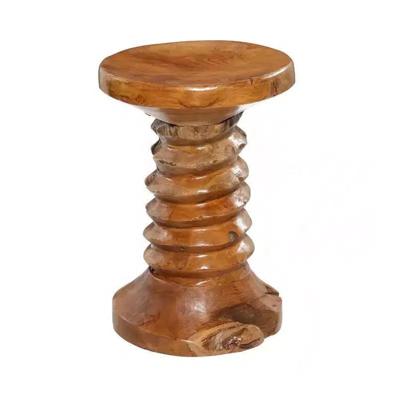Rustic Carved Teak Wood Stool Brown - Olivia & May