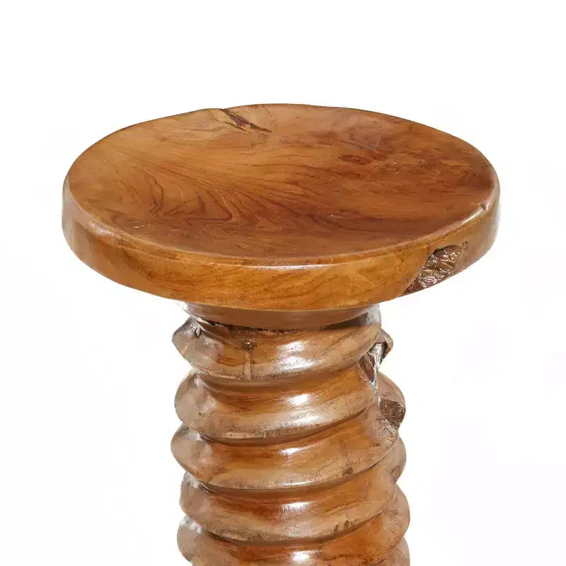 Rustic Carved Teak Wood Stool Brown - Olivia & May