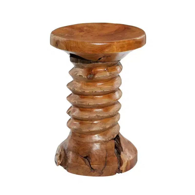 Rustic Carved Teak Wood Stool Brown - Olivia & May