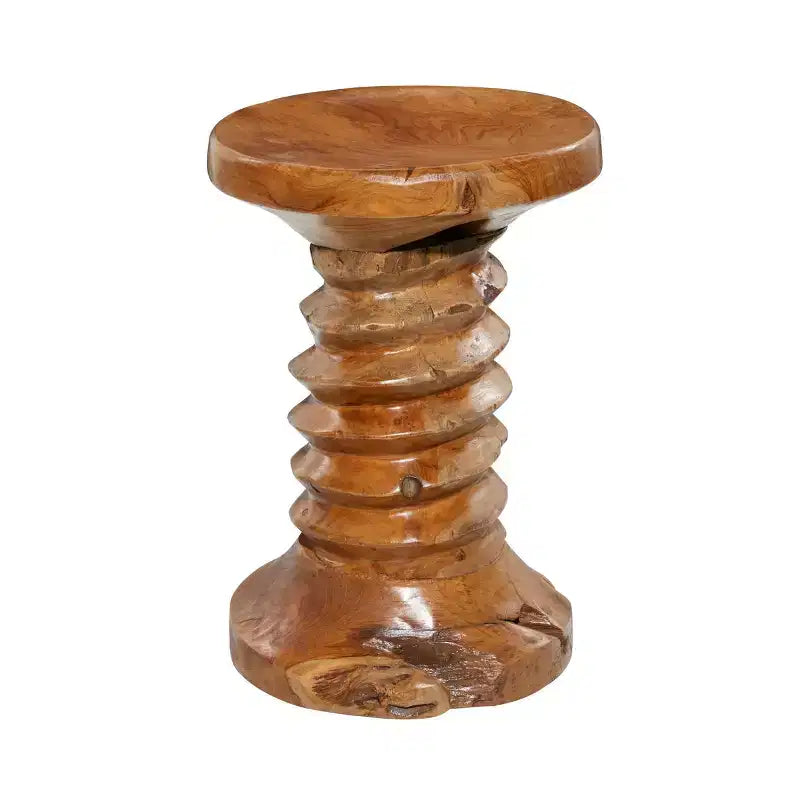 Rustic Carved Teak Wood Stool Brown - Olivia & May