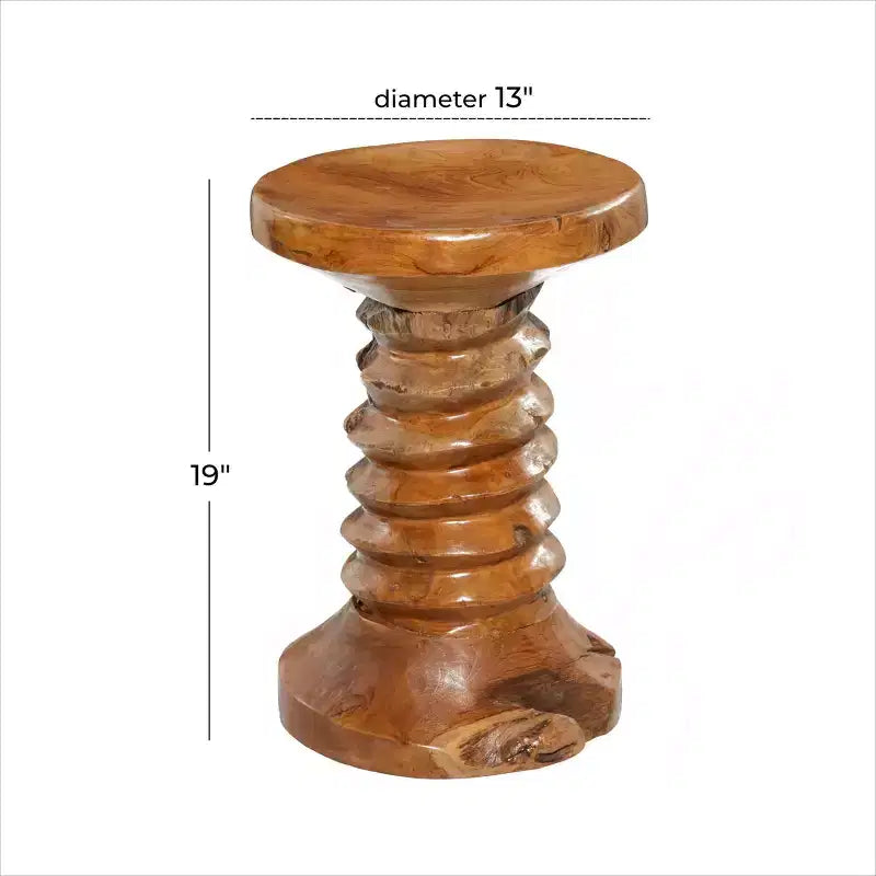 Rustic Carved Teak Wood Stool Brown - Olivia & May