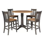 42" Round Dual Drop Leaf Counter Height Dining Table with 4 Splat Back Stools Hickory/Washed Coal - International Concepts