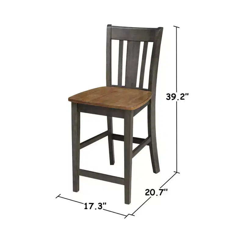 Table à manger ronde de 42 po à hauteur de comptoir avec 2 rallonges et 4 tabourets à dossier ajouré en coloris Hickory/Washed Coal - International Concepts