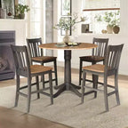 Table à manger ronde de 42 po à hauteur de comptoir avec 2 rallonges et 4 tabourets à dossier ajouré en coloris Hickory/Washed Coal - International Concepts