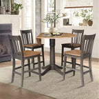 Table à manger ronde de 42 po à hauteur de comptoir avec 2 rallonges et 4 tabourets à dossier ajouré en coloris Hickory/Washed Coal - International Concepts