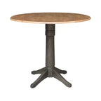 Table à manger ronde de 42 po à hauteur de comptoir avec 2 rallonges et 4 tabourets à dossier ajouré en coloris Hickory/Washed Coal - International Concepts