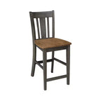 Table à manger ronde de 42 po à hauteur de comptoir avec 2 rallonges et 4 tabourets à dossier ajouré en coloris Hickory/Washed Coal - International Concepts