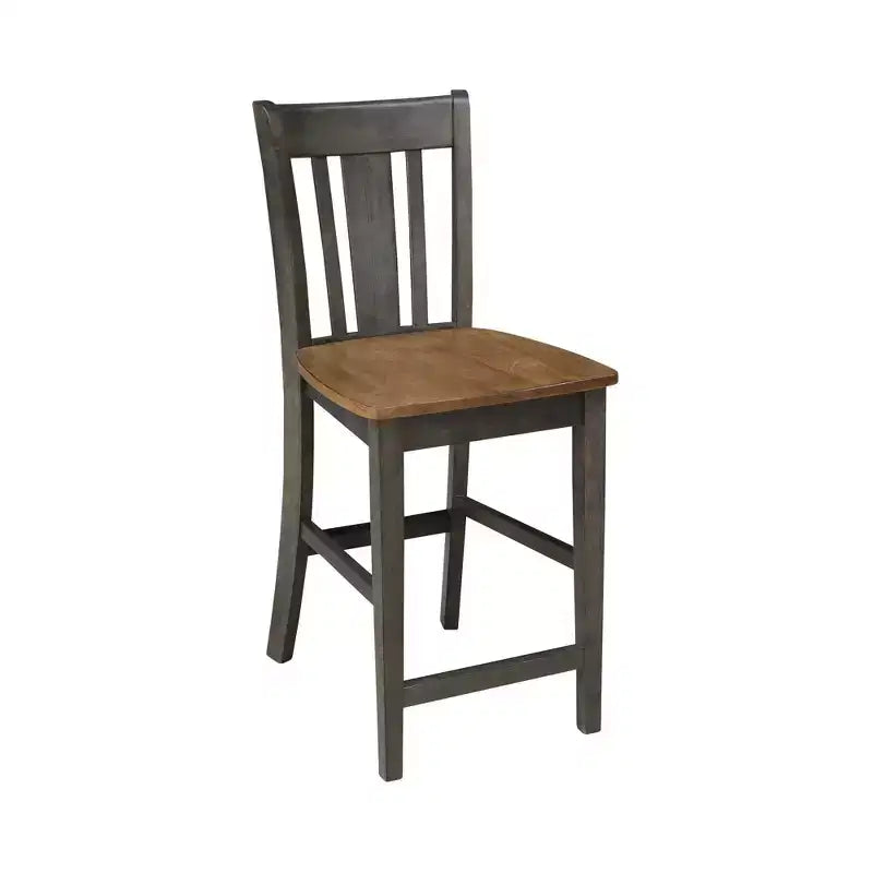 Table à manger ronde de 42 po à hauteur de comptoir avec 2 rallonges et 4 tabourets à dossier ajouré en coloris Hickory/Washed Coal - International Concepts