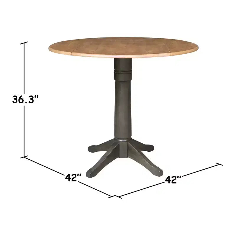 Table à manger ronde de 42 po à hauteur de comptoir avec 2 rallonges et 4 tabourets à dossier ajouré en coloris Hickory/Washed Coal - International Concepts