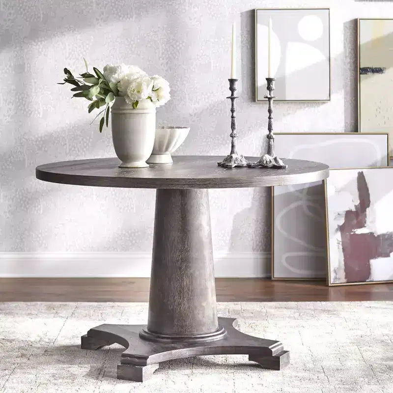 Angelo:HOME 5pc Ariana Traditional Pedestal Dining Set Gray: Upholstered Chairs, Rubberwood, Pedestal Table