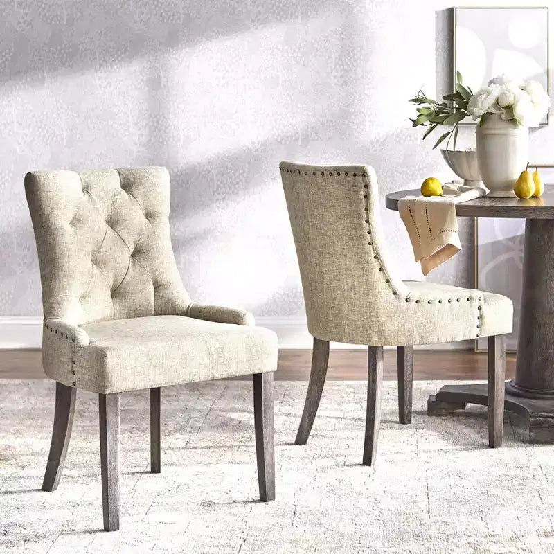 Angelo:HOME 5pc Ariana Traditional Pedestal Dining Set Gray: Upholstered Chairs, Rubberwood, Pedestal Table