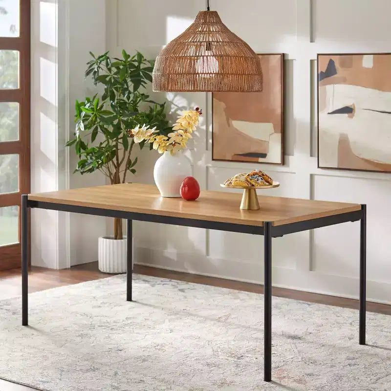 Lifestorey 5pc Jari Mid Century Modern Rectangular Dining Set Oak/Black
