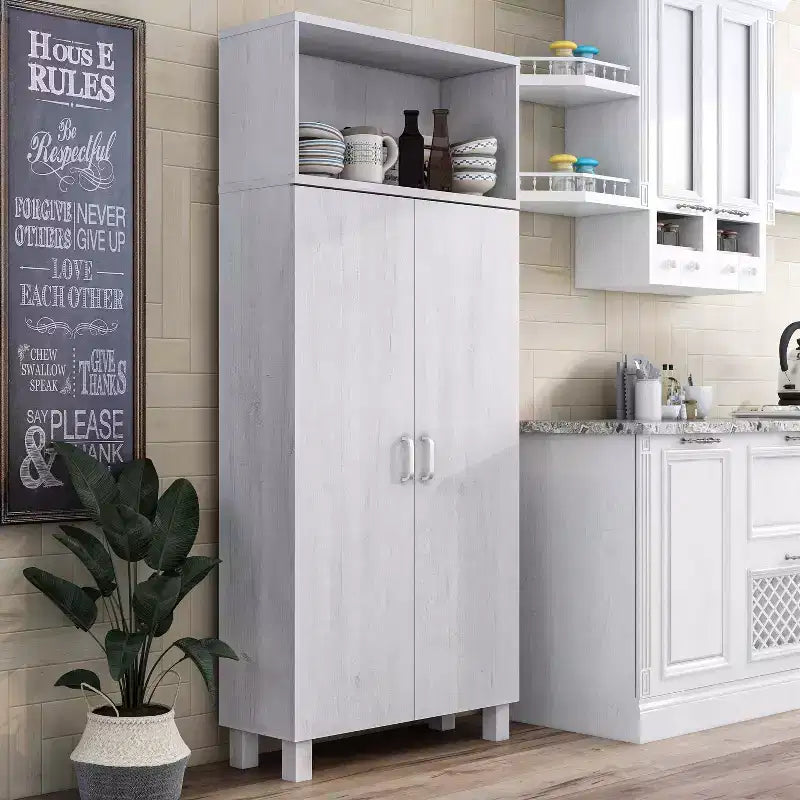 24/7 Shop At Home Maclay Double Door Pantry Cabinet White Oak