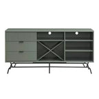 Buffet moderne miBasics Heath 152 cm avec cave à vin vert sauge : meuble de rangement autoportant, 4 étagères, 3 tiroirs