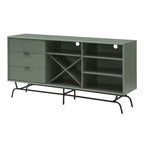 Buffet moderne miBasics Heath 152 cm avec cave à vin vert sauge : meuble de rangement autoportant, 4 étagères, 3 tiroirs