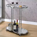 24/7 Shop At Home Kentrik Glass Top Serving Cart Chrome: Modern Tea Cart with Mirror Finish, Fixed Shelves
