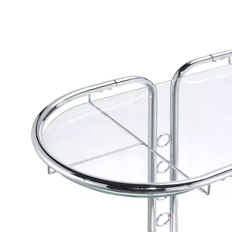 24/7 Shop At Home Kentrik Glass Top Serving Cart Chrome: Modern Tea Cart with Mirror Finish, Fixed Shelves