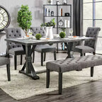 HOMES: Inside + Out 7pc Hepburn Dining Set Antique Black/Gray : Rectangle Table, 6 Upholstered Chairs