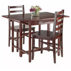 3pc Taylor Drop Leaf Dining Set with Ladder Back Chairs Walnut - Winsome: Solid Wood, Extendable, Drawer Storage