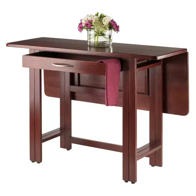 3pc Taylor Drop Leaf Dining Set with Ladder Back Chairs Walnut - Winsome: Solid Wood, Extendable, Drawer Storage