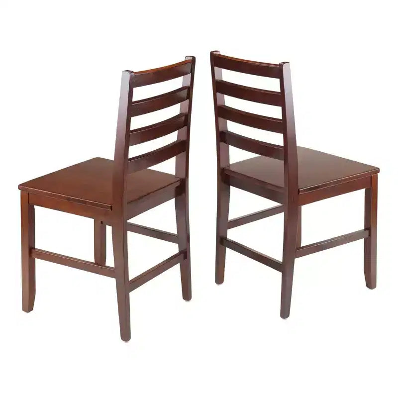 3pc Taylor Drop Leaf Dining Set with Ladder Back Chairs Walnut - Winsome: Solid Wood, Extendable, Drawer Storage