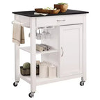 Ottawa Kitchen Cart Black/White - Acme Furniture: Wheeled Bar with Storage, Glass Rack, Rubberwood