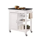 Ottawa Kitchen Cart Black/White - Acme Furniture: Wheeled Bar with Storage, Glass Rack, Rubberwood