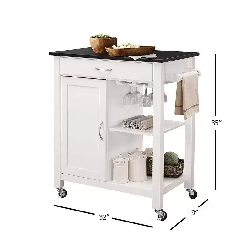 Ottawa Kitchen Cart Black/White - Acme Furniture: Wheeled Bar with Storage, Glass Rack, Rubberwood