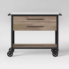 Derry Stone Top Mixed Material Kitchen Island Brown - Threshold™: Solid Hardwood, Storage, Wheels