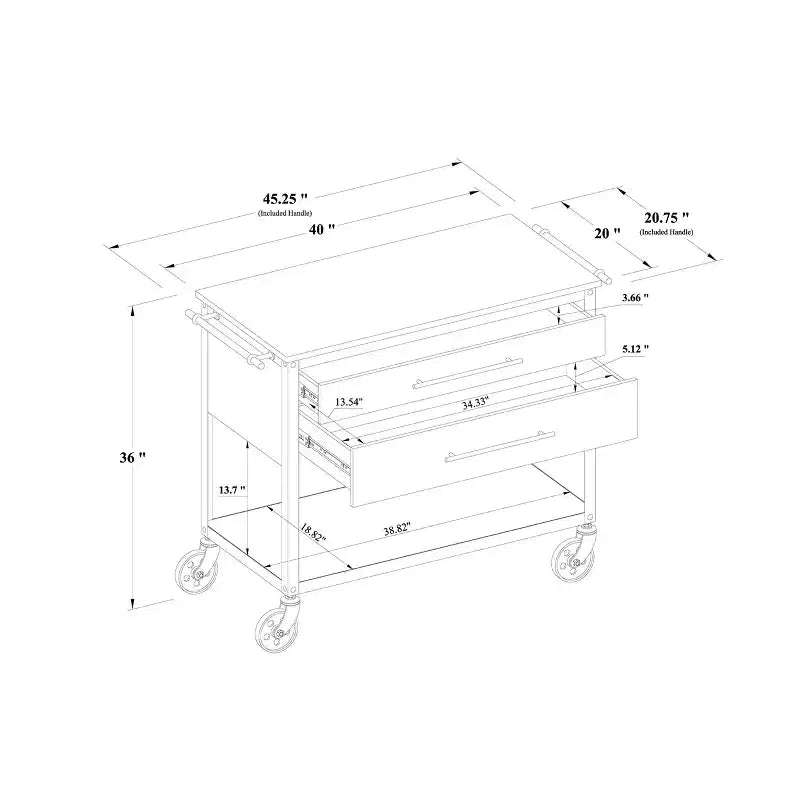 Derry Stone Top Mixed Material Kitchen Island Brown - Threshold™: Solid Hardwood, Storage, Wheels