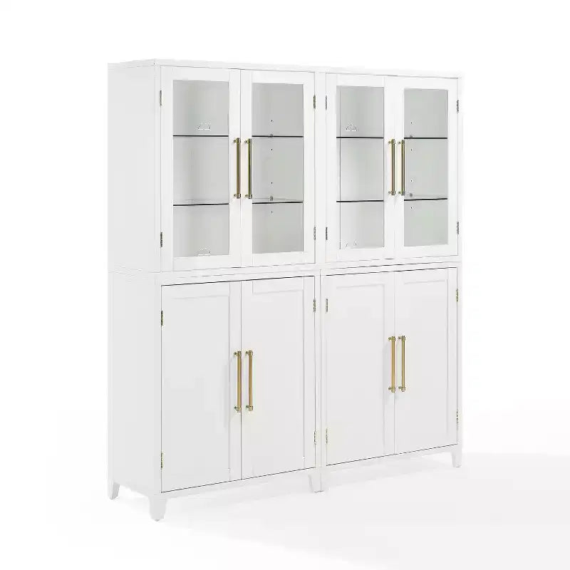 Crosley 70" Roarke 2pc Pantry Storage Cabinet with Glass Door Hutch Set White