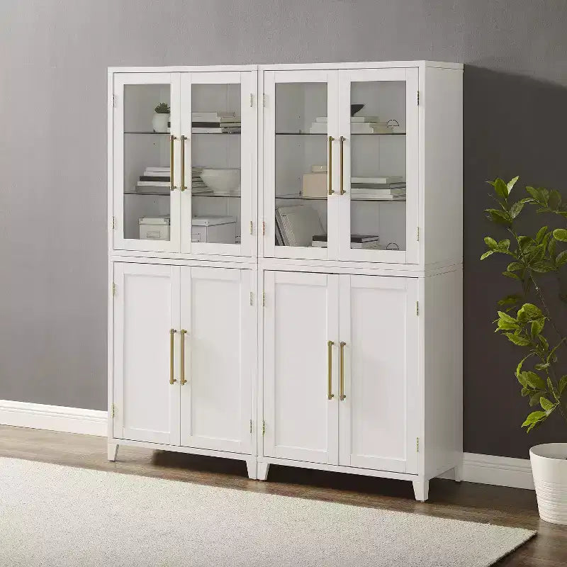 Crosley Roarke Ensemble de 2 armoires de rangement de cuisine de 178 cm avec huche à porte vitrée Blanc